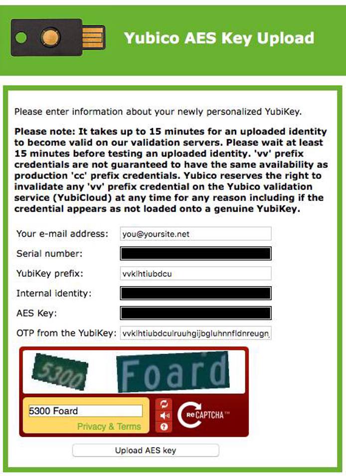AES key upload form